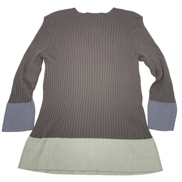 St. John Womens size Large Brown Wool Blend Ribbed Color Block Sweater Pullover - Picture 4 of 13